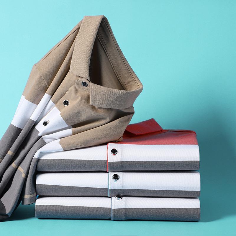 Cotton Striped Stitching Polo Shirt